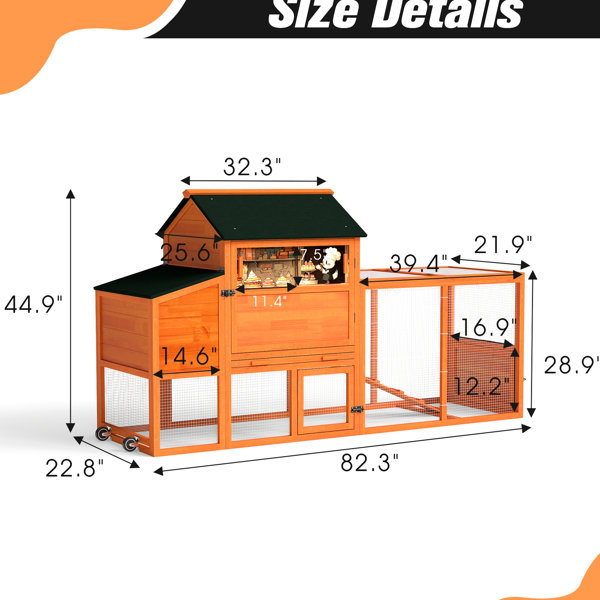 One Allium Way® Orange Chicken Coop With Colourful Patterns, Sleeping ...